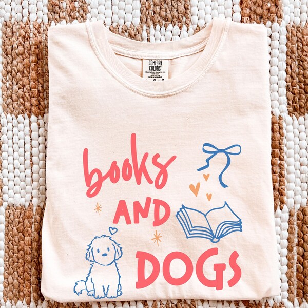 Camiseta "Libros y Perros" con Colores Cómodos, Camiseta para Amantes de los Libros, Camiseta para Amantes de los Perros, Regalo para Amantes de los Libros, Camiseta para Mamás Perrunas, Camisetas de Lectura para Amantes de los Animales