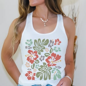 Hibiscus Y2K Tank Top, Tropical Flower Top, 90s Crop Top