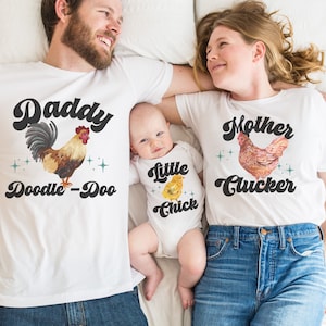 Family Chicken Shirts Matching Family Farm Birthday Party Little Chick Baby Bodysuit Mother Clucker Daddy Doodle Doo Barnyard Chicken Tee