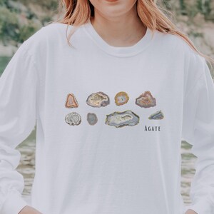 Agate Long Sleeved Tshirt, Agates Geology Shirt, Rockhound Rock Collector Gifts Crystal Gems and Minerals Tee Granola Girl Shirt NatureCore