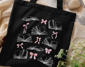 Boeken en bogen Tote Bag Coquette Bow Bag voor lezers, Bookish Tote Bag Balletcore Totebag Ballet Bag Soft Girl Esthetische Reader Gift