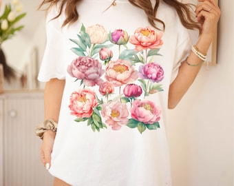 Peony Shirt Comfort Colors® Peonies Tshirt Cottagecore Clothing Cottage Core Botanical Wild Flower Shirt Flower Gardening Shirt Peony Gifts