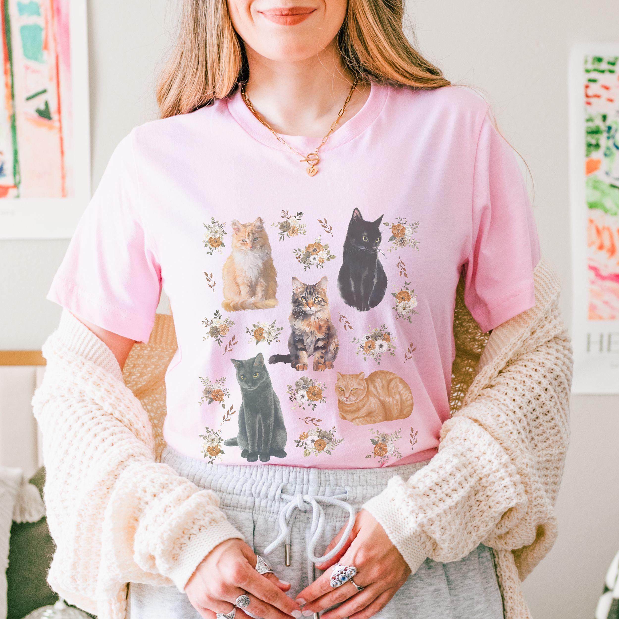 Cats and Flowers Floral Cat Shirt, Cottage Core Clothes Catlover Gifts ...