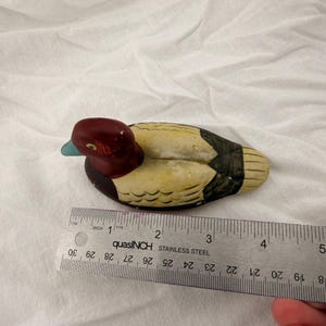 Vintage Redhead Drake Duck Figurine Ceramic Hand Painted Blue Bill Waterfowl MCM image 9