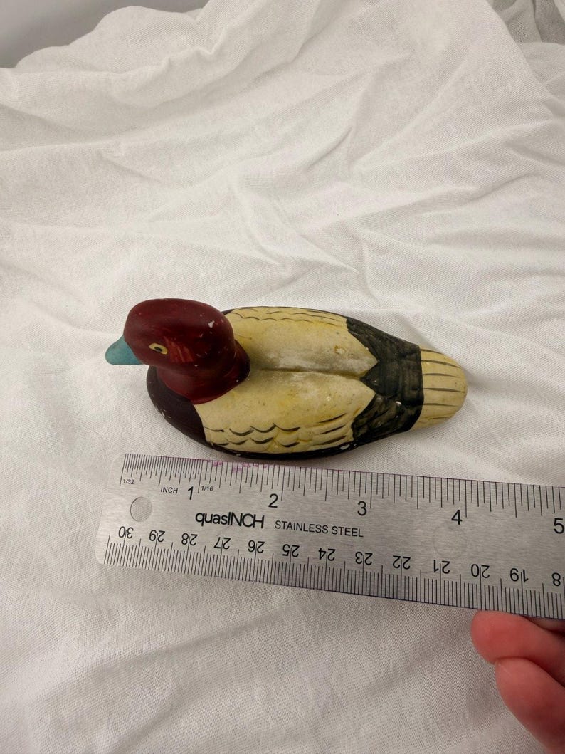 Vintage Redhead Drake Duck Figurine Ceramic Hand Painted Blue Bill Waterfowl MCM image 9