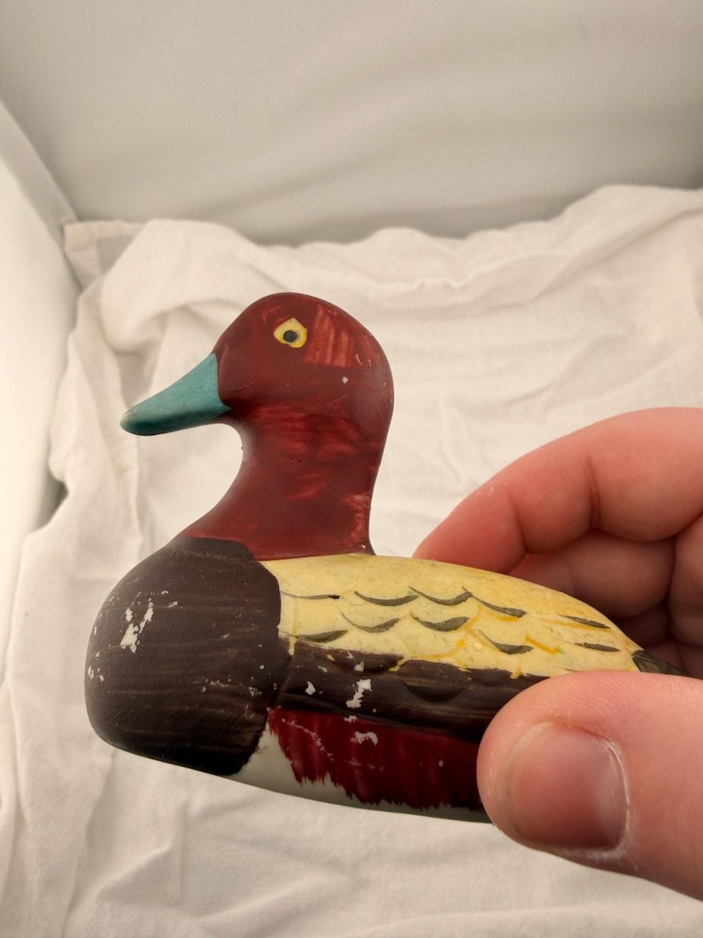 Vintage Redhead Drake Duck Figurine Ceramic Hand Painted Blue Bill Waterfowl MCM image 6