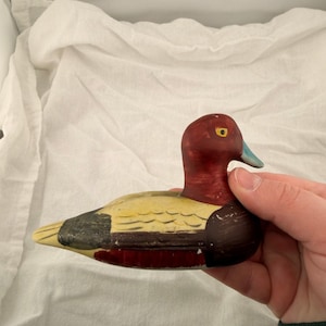 Vintage Redhead Drake Duck Figurine Ceramic Hand Painted Blue Bill Waterfowl MCM image 2