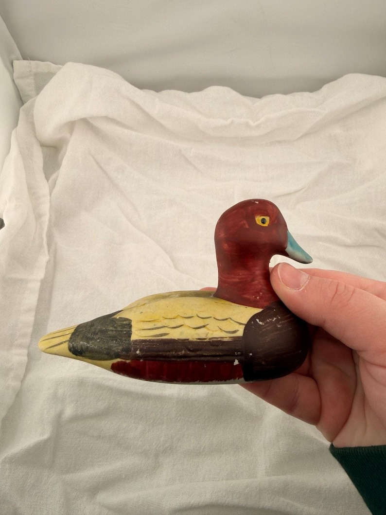 Vintage Redhead Drake Duck Figurine Ceramic Hand Painted Blue Bill Waterfowl MCM image 2