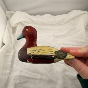 Vintage Redhead Drake Duck Figurine Ceramic Hand Painted Blue Bill Waterfowl MCM image 4