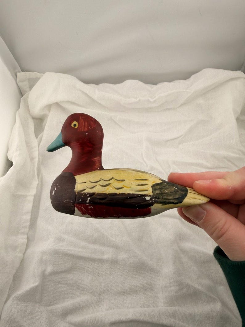Vintage Redhead Drake Duck Figurine Ceramic Hand Painted Blue Bill Waterfowl MCM image 4