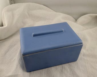 Vintage West Coast Pottery 300 California Periwinkle Blue Covered Butter Dish