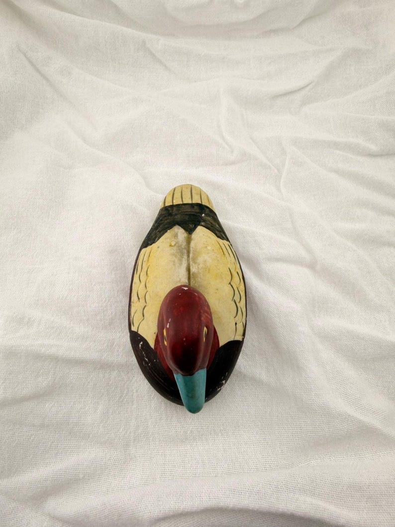 Vintage Redhead Drake Duck Figurine Ceramic Hand Painted Blue Bill Waterfowl MCM image 3