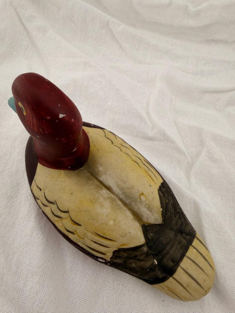 Vintage Redhead Drake Duck Figurine Ceramic Hand Painted Blue Bill Waterfowl MCM image 7