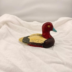 Vintage Redhead Drake Duck Figurine Ceramic Hand Painted Blue Bill Waterfowl MCM image 1