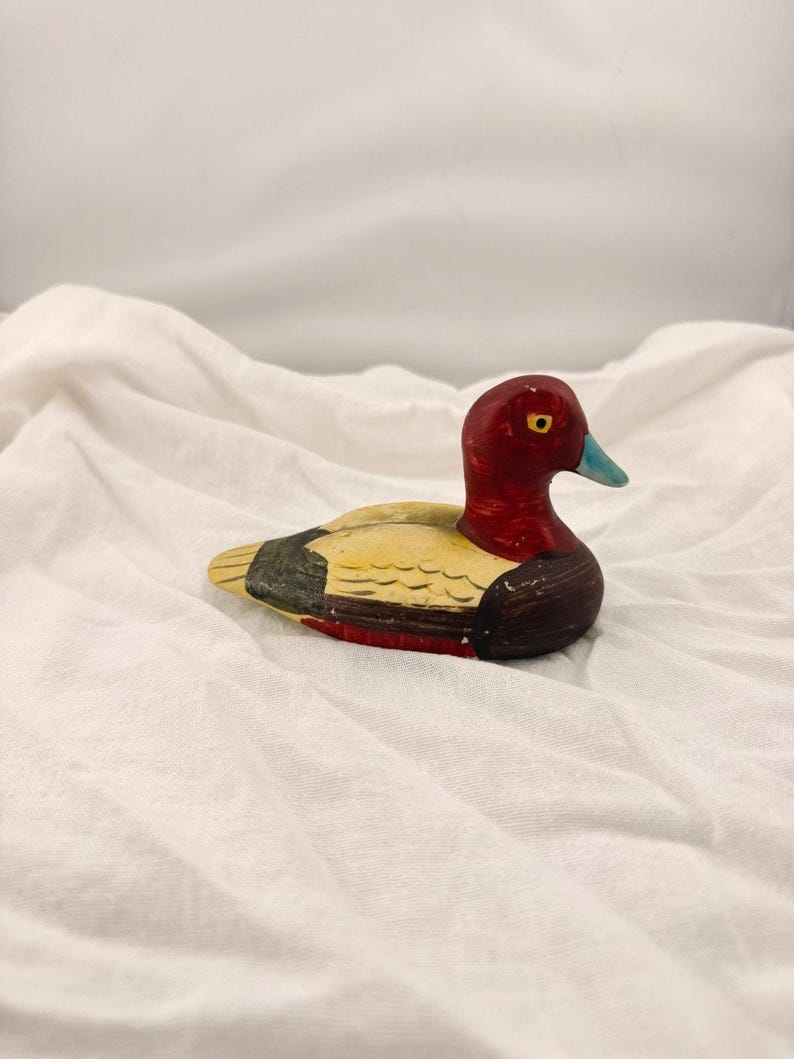 Vintage Redhead Drake Duck Figurine Ceramic Hand Painted Blue Bill Waterfowl MCM image 1