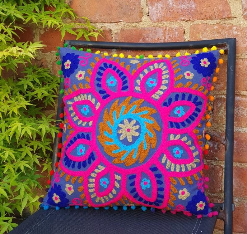 Decorative Cushion Cover Colorful Embroidered Cushion Cover Etsy