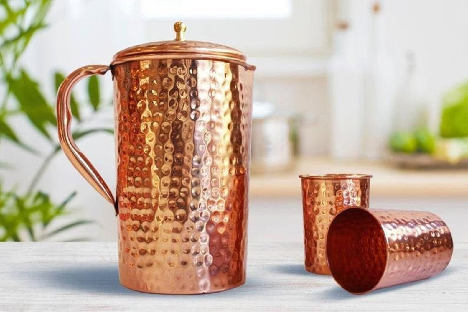 Copper Jug Pitcher and Glass Set Hammered Finish Etsy