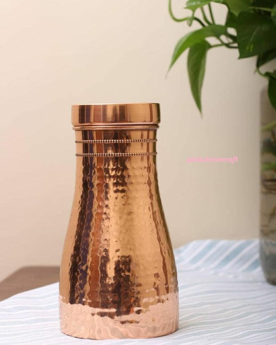 Hammered Finish Pure Copper Bedside Bottle Drinkware 37 OZ Etsy