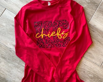 KC Chiefs Leopard Tank, T-shirt or Long Sleeve Shirt (Non-Glitter)