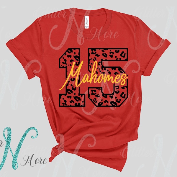 Mahomes 15, KC Chiefs Leopard Tank, T-shirt or Long Sleeve Shirt (Non-Glitter)