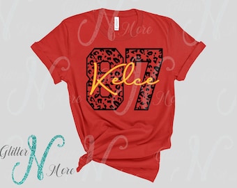 Kelce 87, KC Chiefs Leopard Tank, T-shirt or Long Sleeve Shirt (Non-Glitter)