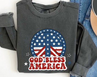 Comfort Colors God Bless America Sweatshirt - 4th Of July Gift
