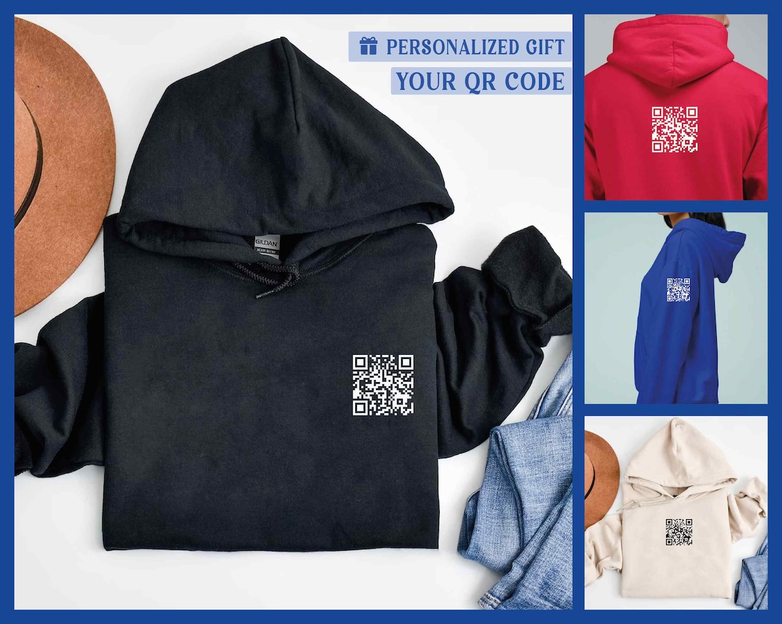 Custom QR Code Hoodie for Business, Barcode Hoodie for Marketing, Personalized Barcode Hoodie