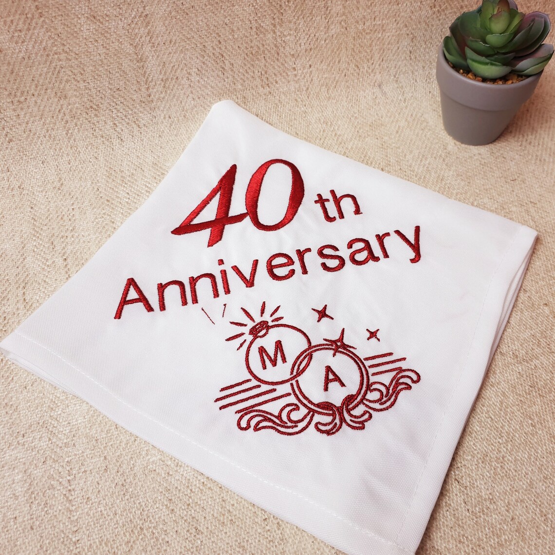 40th Wedding Anniversary Embroidered Napkin Ruby Etsy