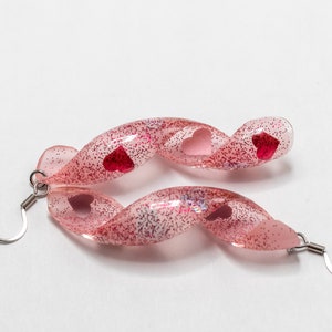 Valentine Hearts Spiral Dangle earrings, Pink White Red Hearts, Valentine gift, Pink Valentines Earrings, Heart earrings, Love, Friendship