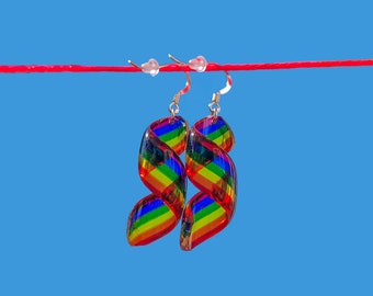 Rainbow Spiral Gay Pride Earrings, Rainbow LGBTQ Earrings, Lesbian Pride Rainbow Earrings, Unique Gay Statement Earrings, Transgender Pride