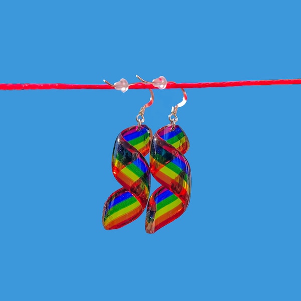 Rainbow Spiral Gay Pride Earrings, Rainbow LGBTQ Earrings, Lesbian Pride Rainbow Earrings, Unique Gay Statement Earrings, Transgender Pride