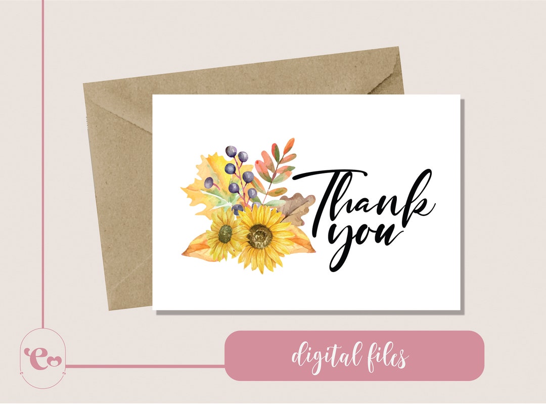 Printable Sunflower Thank You Card: Fall Thanksgiving (digital Download ...
