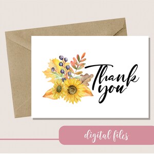 Printable Thank you card, Thanksgiving card, printable fall thanks card