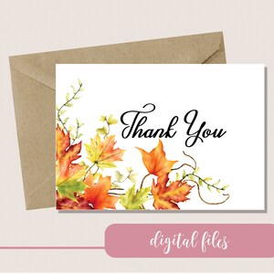 Printable Thank you card, Thanksgiving card, printable fall thanks card