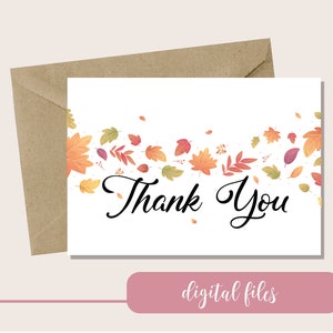 Printable Thank you card, Thanksgiving card, printable fall thanks card