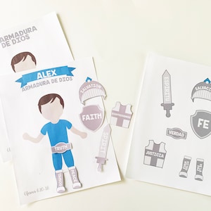 Nino Spanish Armadura de Dios, Armor of God actividades cristianas para ninos, homeschool, Efesios 6, bewerkbaar met Adobe Reader