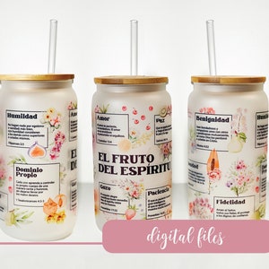 Fruto del Espiritu lo cubre, lata de vidrio de 16 oz, envoltorio png y SVG, versículo bíblico inspirador de la Biblia sobre lata de vidrio de Libbey, Biblia de las Escrituras sobre lata de vidrio