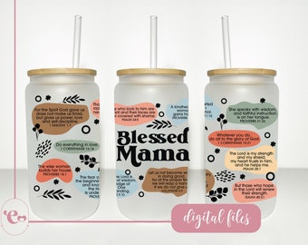 Envoltório de vidro para latas Blessed Mama: Versículo da Bíblia PNG SVG (download digital)