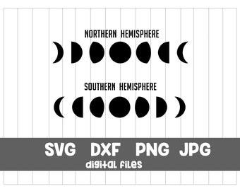 Fases da Lua SVG Clipart: Hemisfério Norte e Sul (Download Digital)