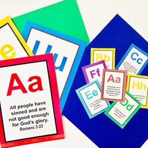 Cartões de versículos bíblicos do alfabeto para impressão, cartões de memória da Bíblia ABC para impressão, versículos diários para crianças, estudo bíblico infantil, aula escolar, educação em casa