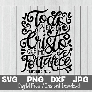 Tudo o que posso em Cristo que me fortalece Versículo da Bíblia SVG, SVG cristão, Versículo da Bíblia em espanhol, versiculos cristãos cortam arquivos, Bíblia