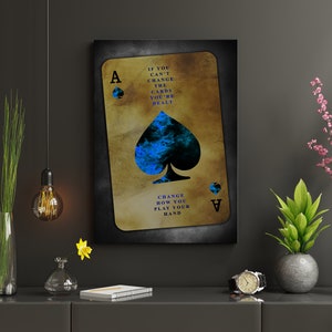Als u de kaarten niet kunt wijzigen, krijgt u | Poker Blauwe Kaart Wall Art | Grote canvaskunst