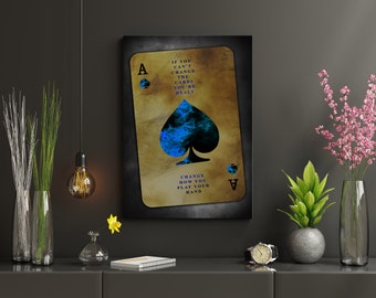 If You Can't Change The Cards You're Dealt | Poker Blue Card Wall Art | Large Canvas Art