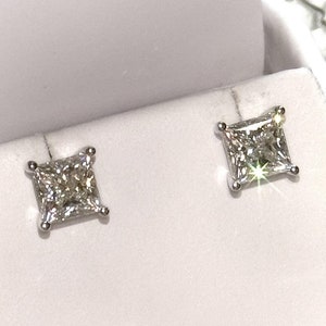 Certified VVS1 Moissanite Princess Cut Solitaire Stud Earrings