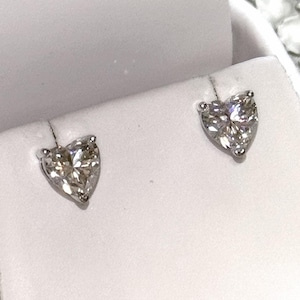VVS1 Moissanite Heart Cut Solitaire Stud Earrings Certified
