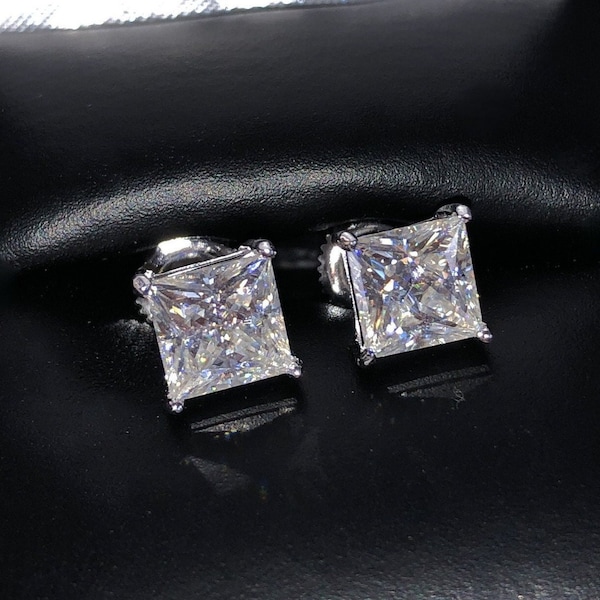 Certified VVS1 Moissanite Princess Cut Solitaire Stud Earrings