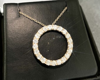 14K Gold 2.10 CT Moissanite Circle Pendant With Chain Karma Life Necklace