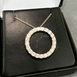 14K Gold 2.10 CT Moissanite Circle Pendant With Chain Karma Life Necklace