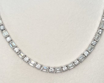 Fancy Emerald Cut Round Certified Moissanite Tennis Necklace