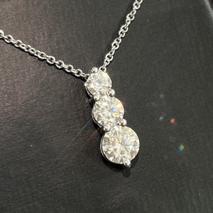Certified VVS1 Brilliant Moissanite 3 Stone Pendant Necklace